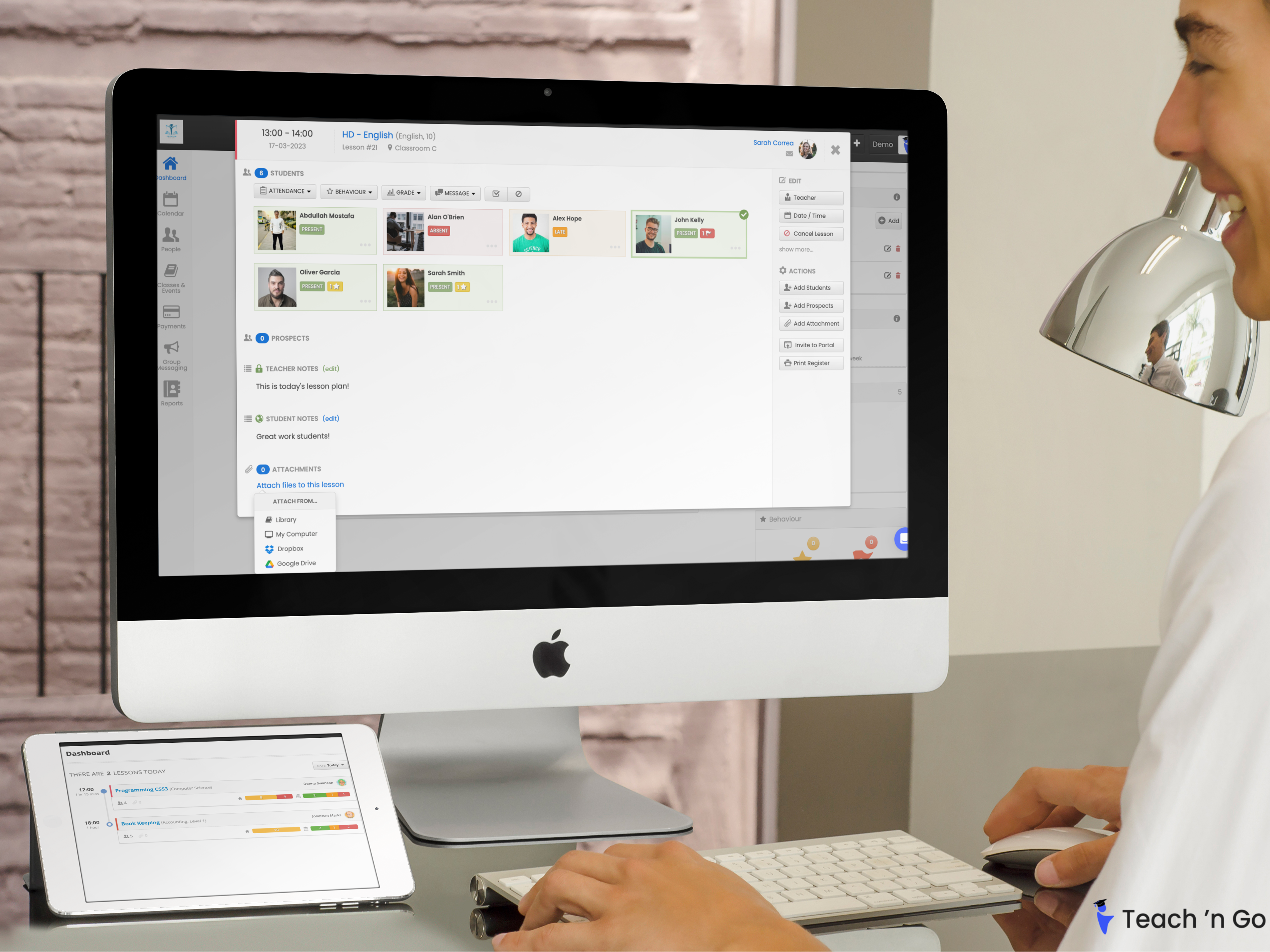 Teach 'n Go support options including chat and help centre.