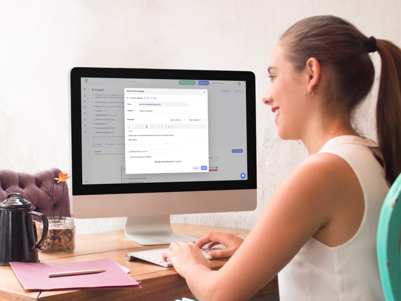 Group email and SMS messaging in Teach 'n Go.