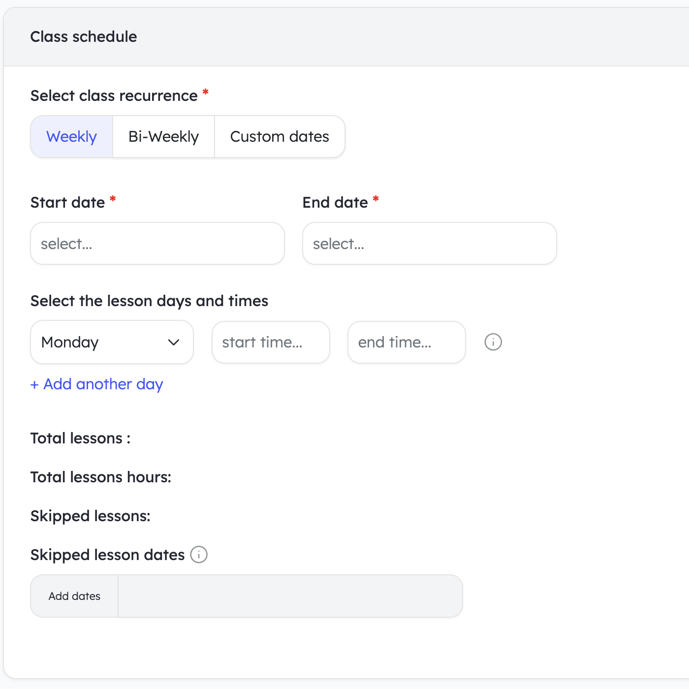 Dashboard showing a weekly timetable grid.