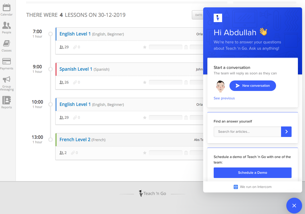 Teach 'n Go Supported languages grid showing 24 flag icons