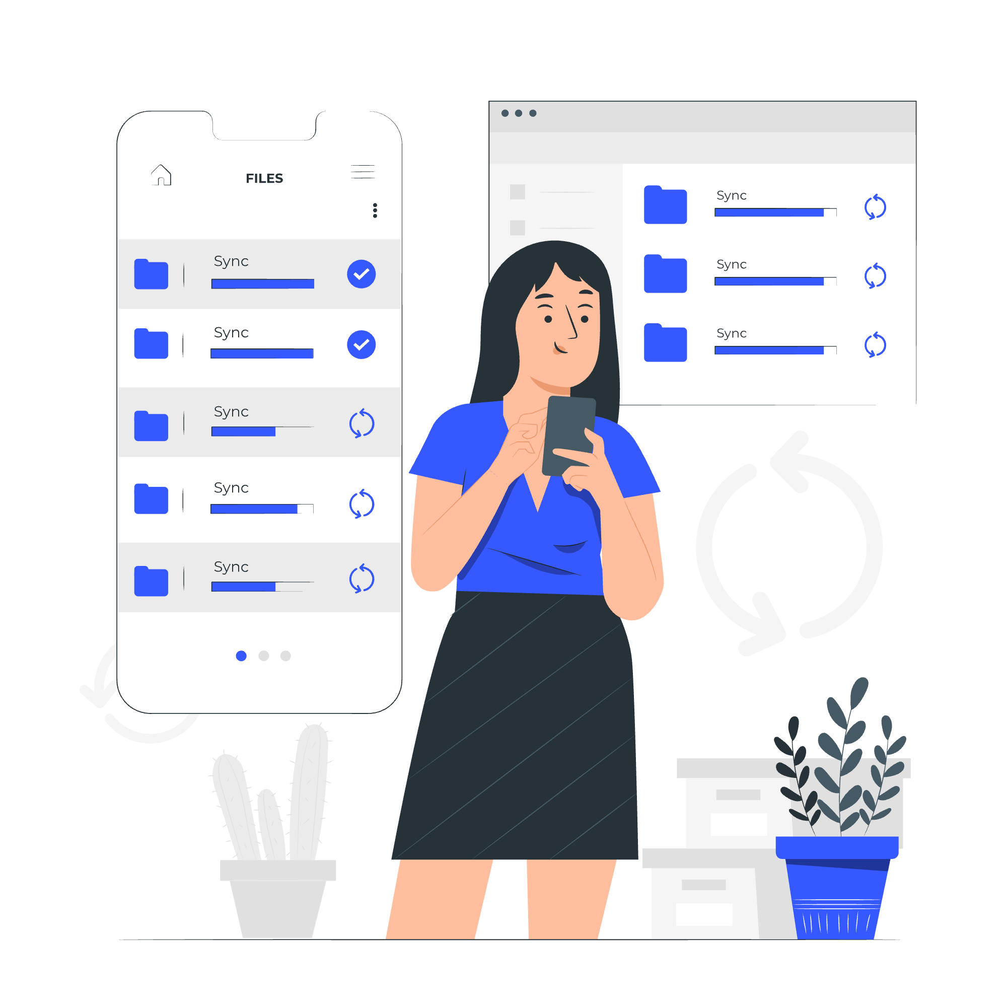 Files syncing from a computer into a school management app on a phone