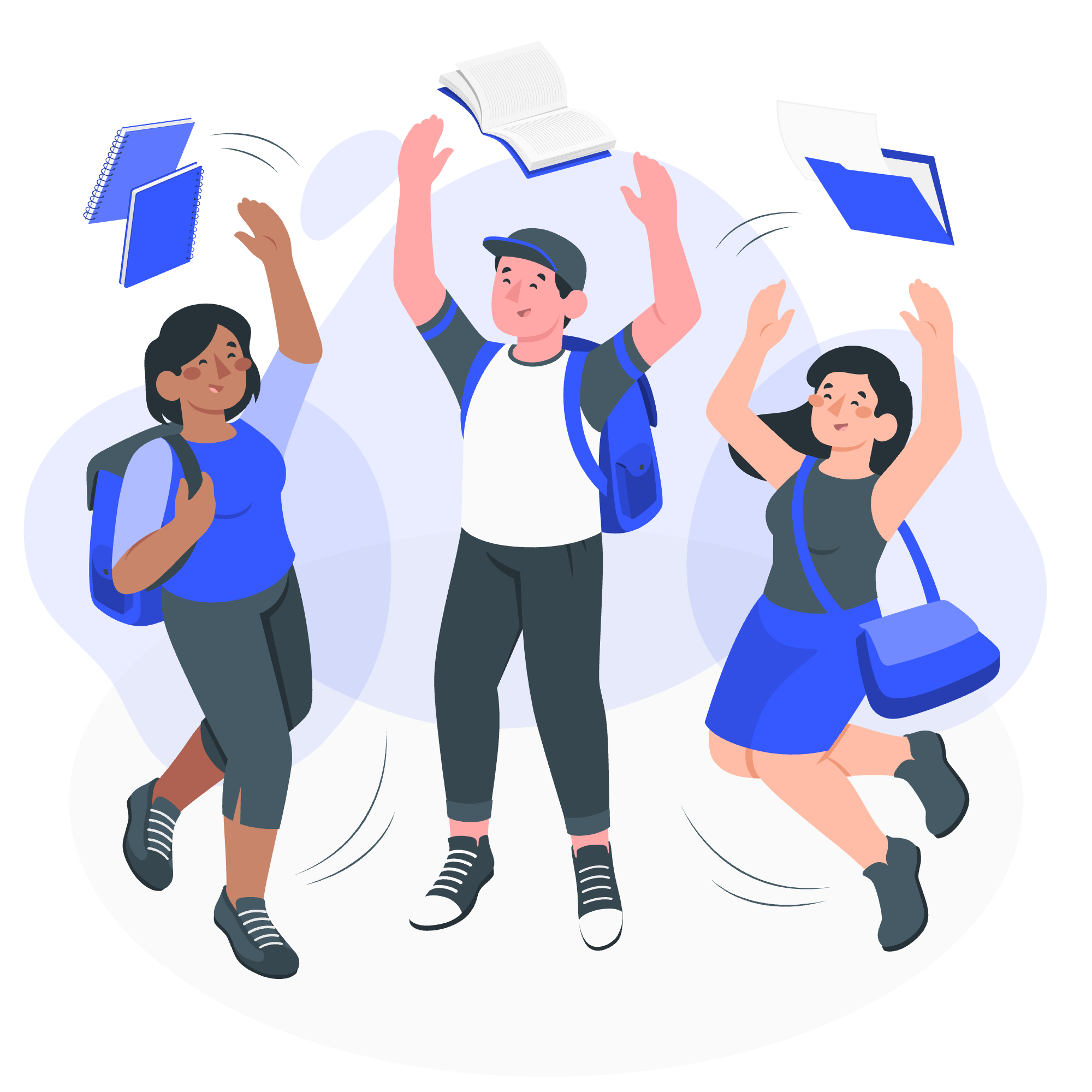 Students celebrating progress at a language school