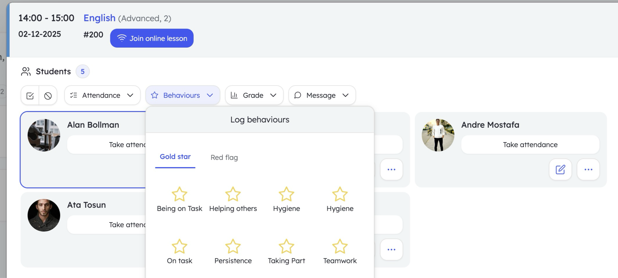 Teach 'n Go lesson card interface screenshot