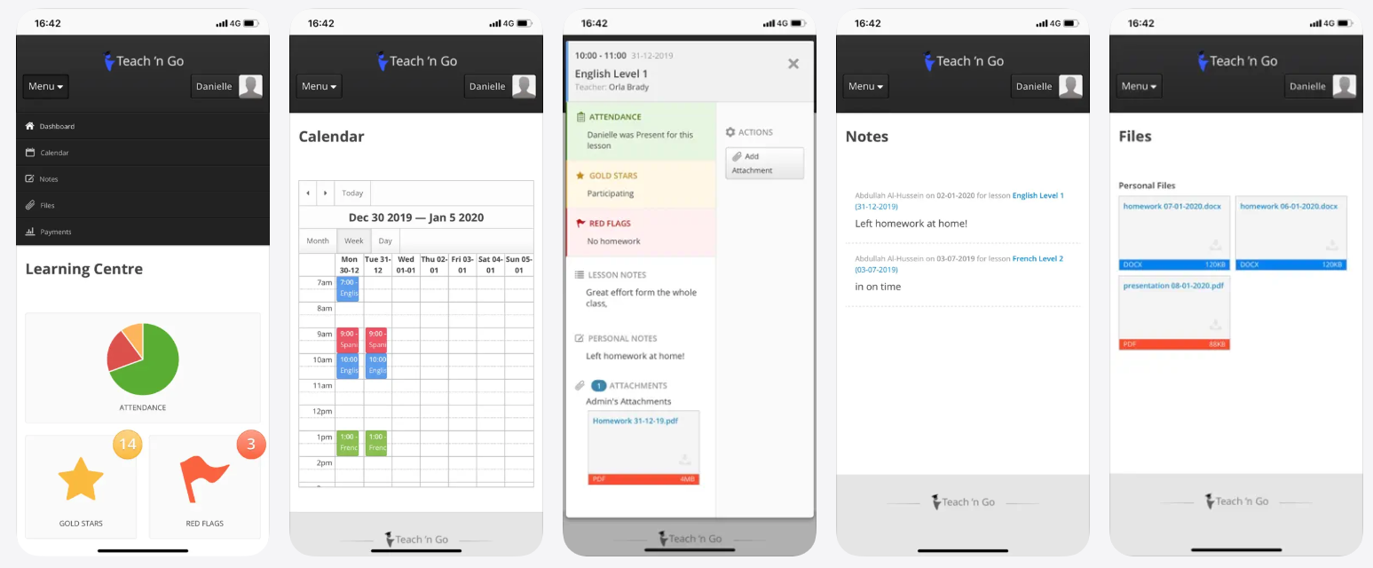 Teach 'n Go mobile app screens screenshot
