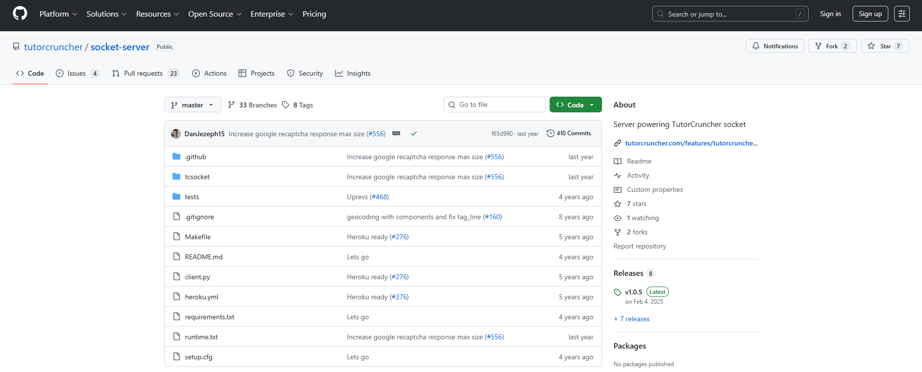 TutorCruncher Socket GitHub repository screenshot