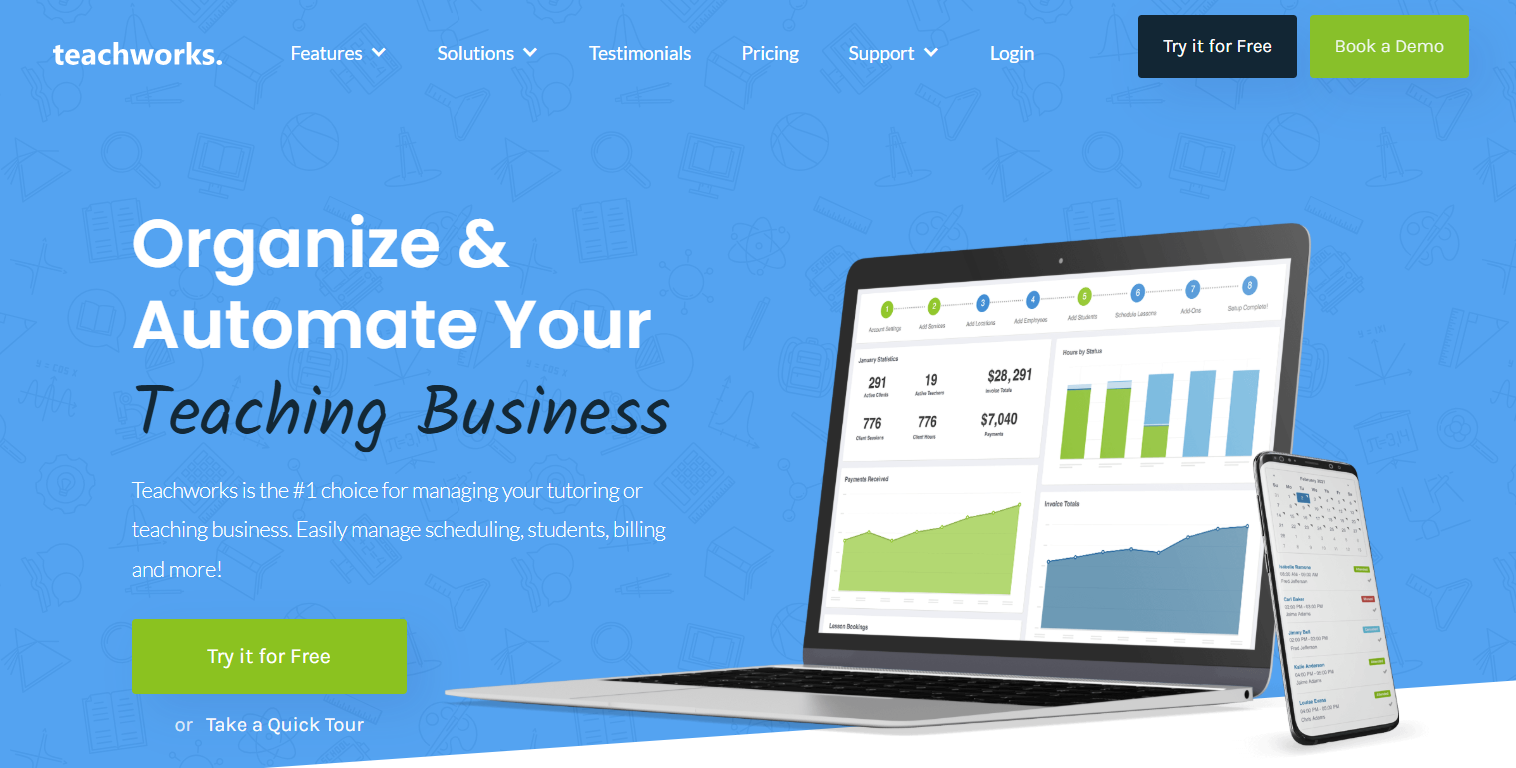 Teachworks homepage — Organize and Automate Your Teaching Business