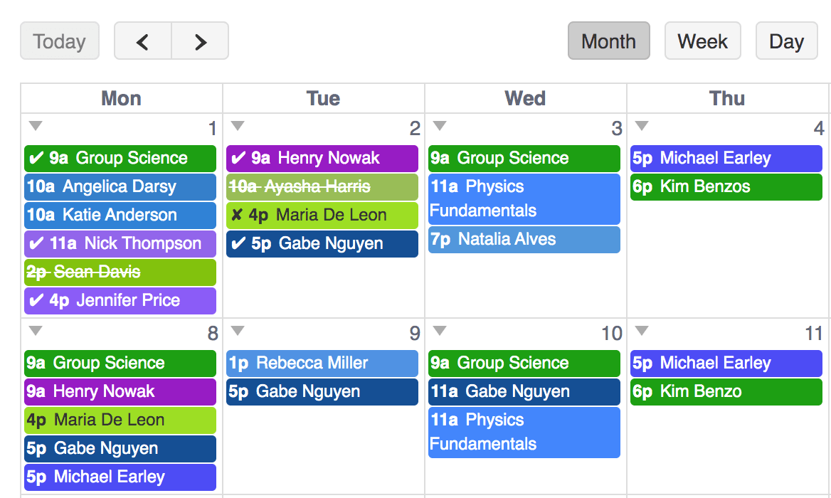 Teachworks calendar scheduling example