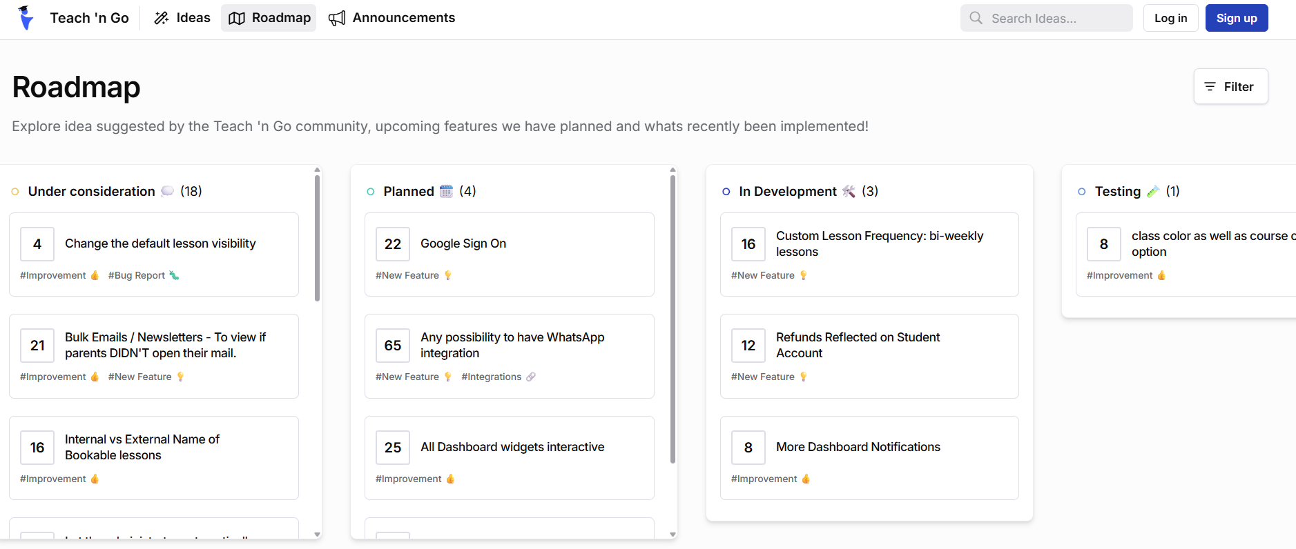 Teach 'n Go public roadmap